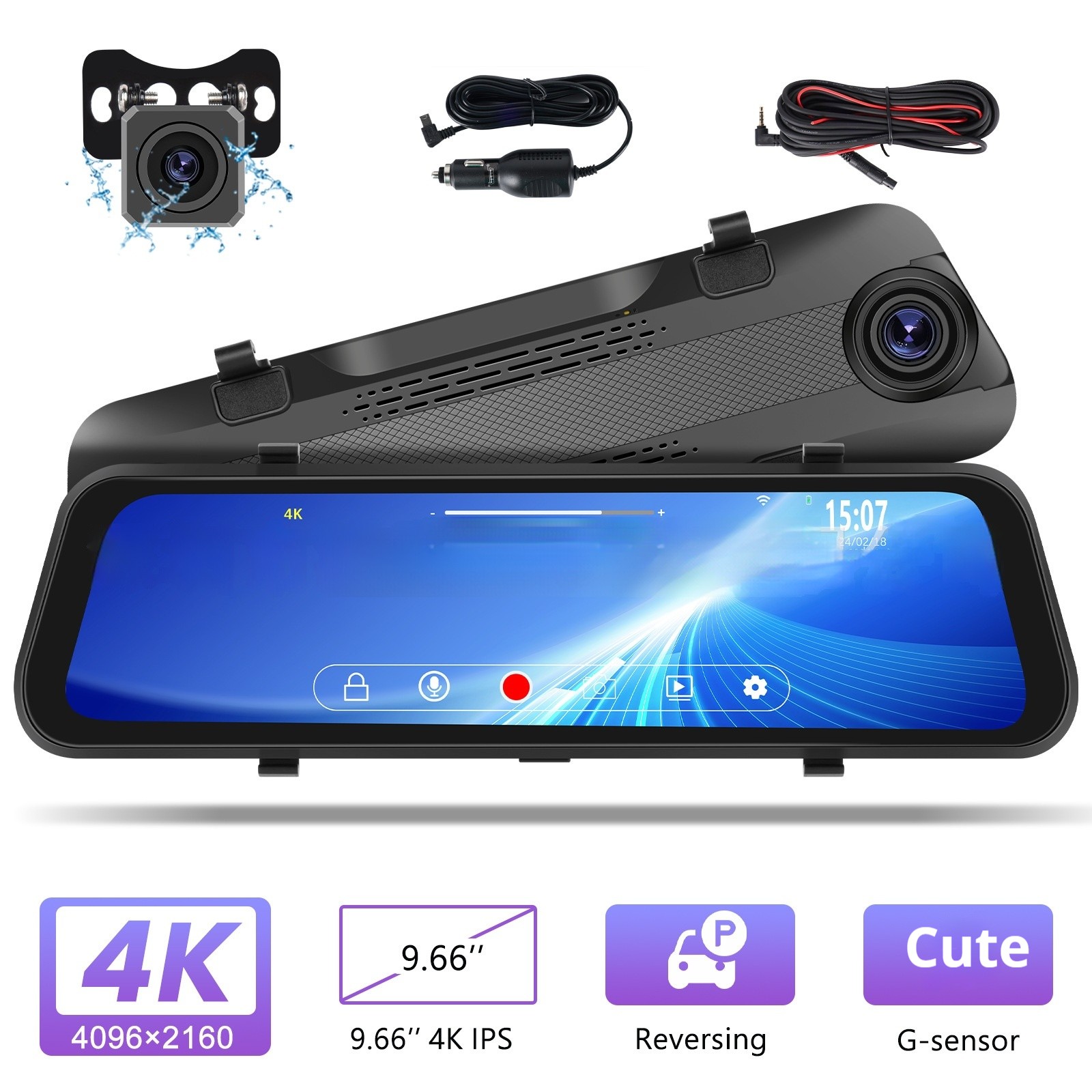 Transmisión multimedia Touch HD Cámara frontal incorporada Resolución de video 4K Espejo retrovisor
