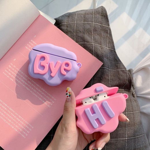 Funda para AirPod 2 con diseño 3D de Hello Bye Cloud y letras de silicona suave con dibujos animados para auriculares inalámbricos de Apple Airpods.