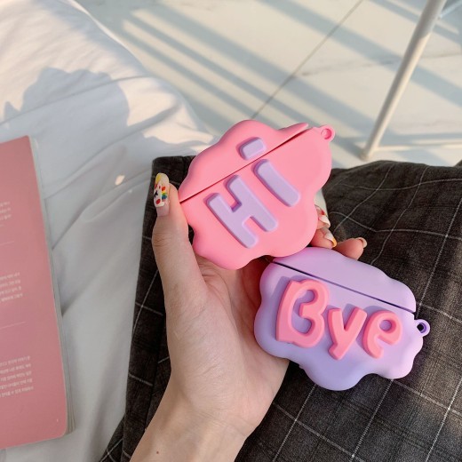 Funda para AirPod 2 con diseño 3D de Hello Bye Cloud y letras de silicona suave con dibujos animados para auriculares inalámbricos de Apple Airpods.