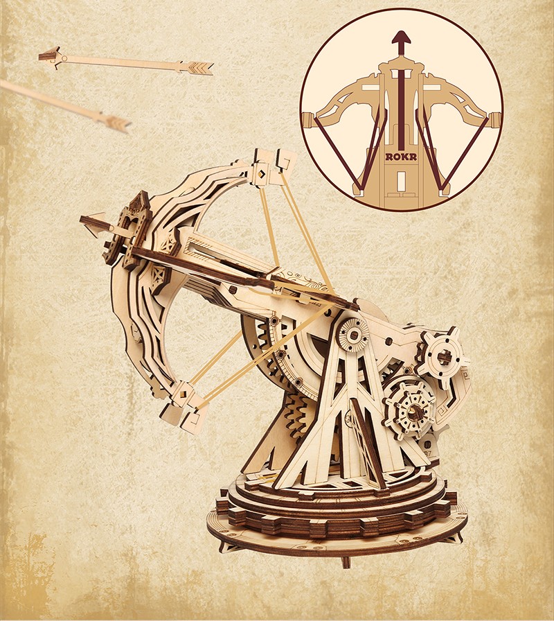 Robotime ROKR Siege Heavy Ballista - Rompecabezas de madera 3D, juego de guerra, juguetes de ensamblaje, regalos para niños, KW401, envío directo
