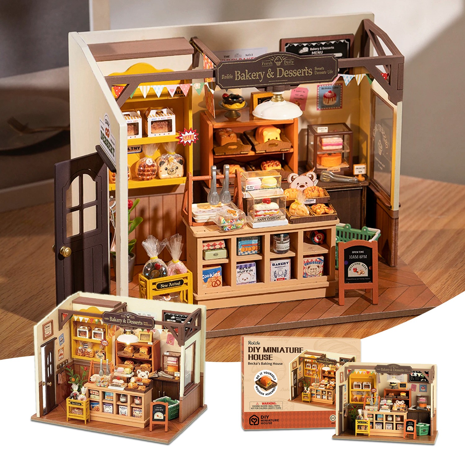 Robotime Rolife Becka's Baking House - Casa en miniatura para niños, juguetes de madera 3D para ensamblar, fácil de conectar, para decorar el hogar