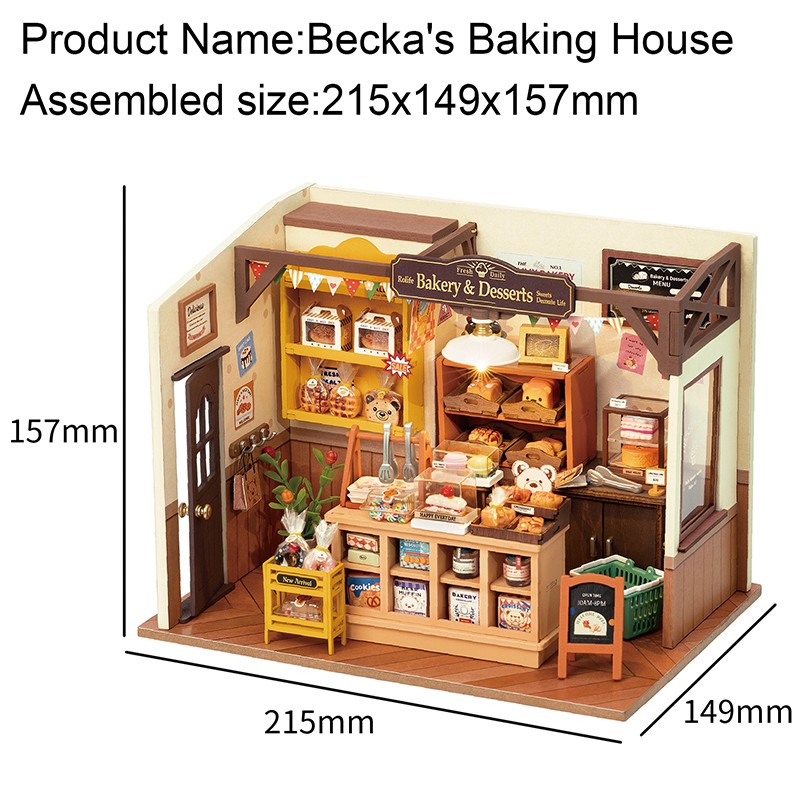 Robotime Rolife Becka's Baking House - Casa en miniatura para niños, juguetes de madera 3D para ensamblar, fácil de conectar, para decorar el hogar
