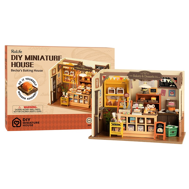 Robotime Rolife Becka's Baking House - Casa en miniatura para niños, juguetes de madera 3D para ensamblar, fácil de conectar, para decorar el hogar