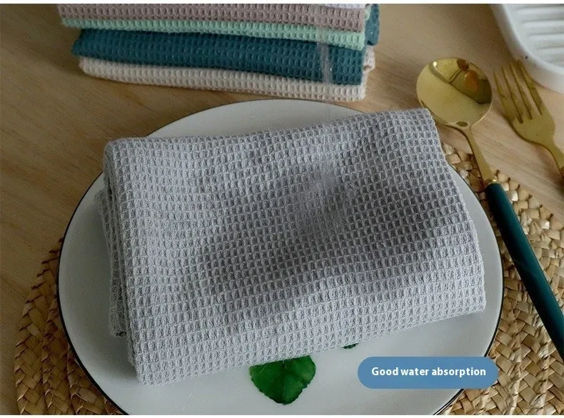 Paño de cocina de algodón estilo nórdico rectangular liso con diseño de gofre