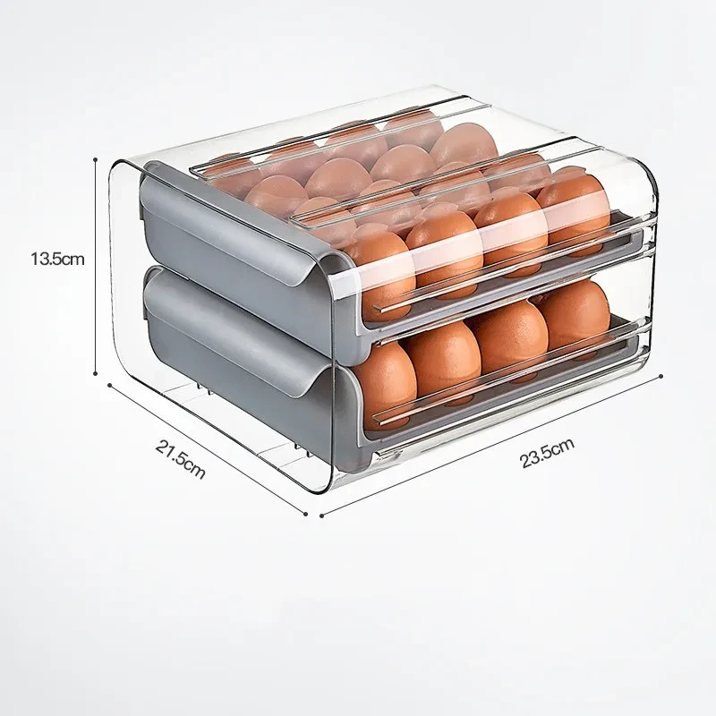 Cajón de cocina transparente de doble capa con 32 compartimentos para huevos