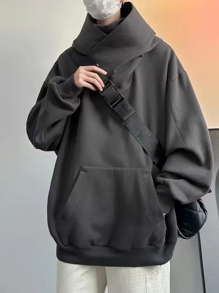 Sudadera con capucha de cuello alto ninja extragrande para hombre