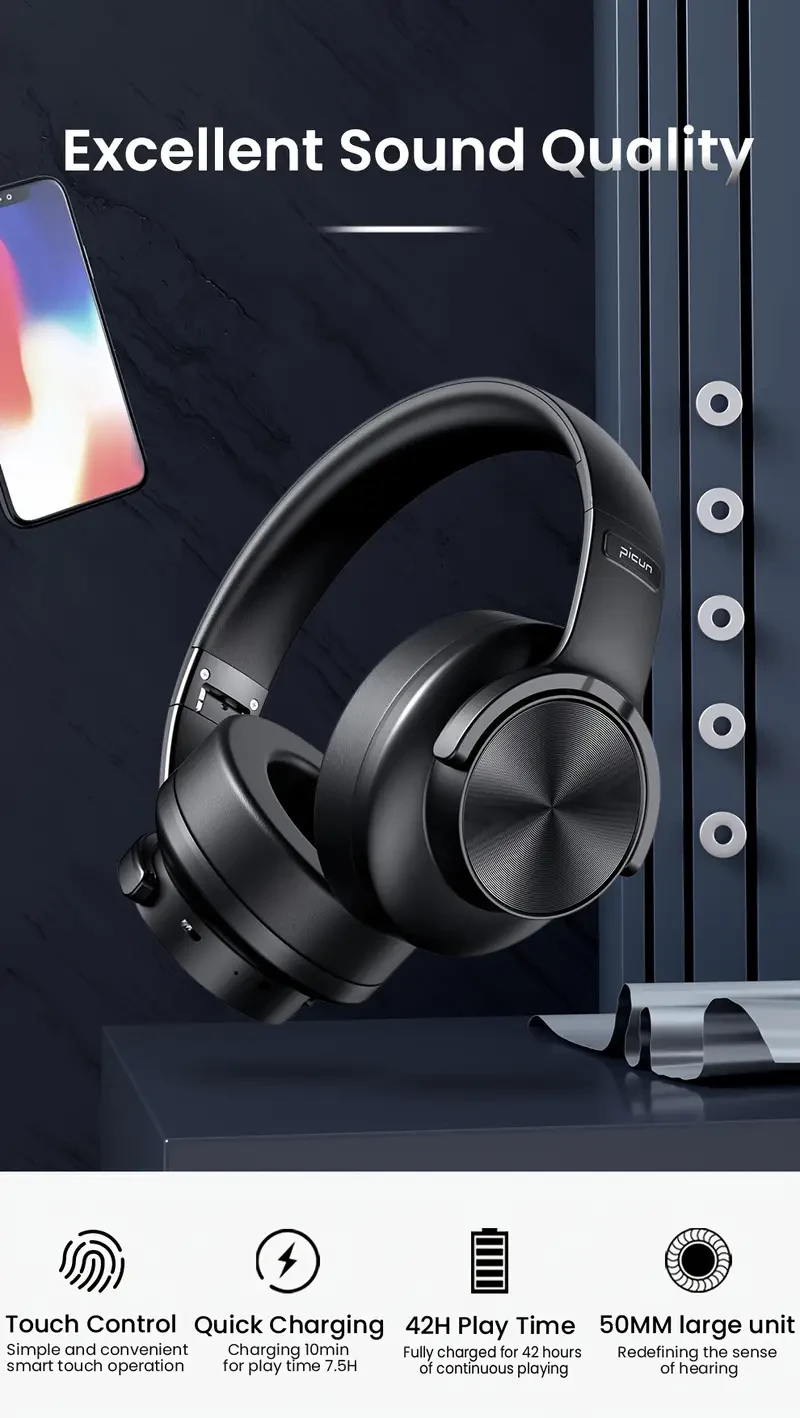 Auriculares inalámbricos Picun B8, plegables, con ranura para tarjetas, MP3, cursos en línea, juegos y música, altavoz dinámico grande de 50 mm.