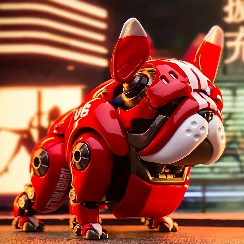 Figura de perro mecánico de PVC rojo, modelo coleccionable, adorno de escritorio, regalo único para hombres, cumpleaños, festividades, empaque boutique.