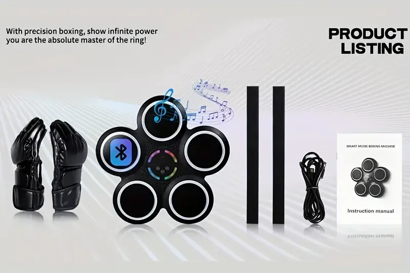 Boxeador musical inteligente de altura ajustable con 9 modos de velocidad, conexión inalámbrica de 25 m, contador LED y guantes de boxeo. Entrenador deportivo de pared.