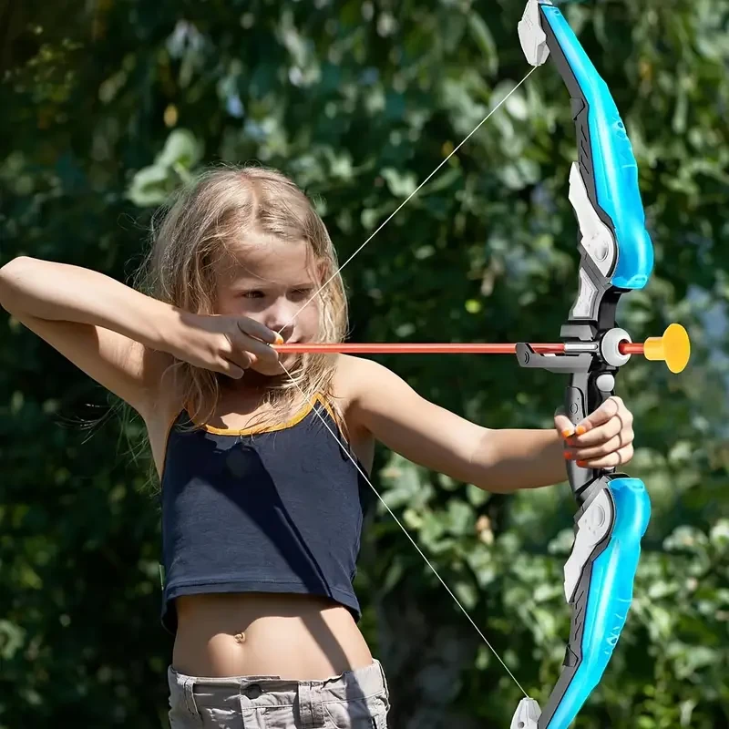 Arco y flecha iluminados para niños - Azul, kit de deportes al aire libre con dianas y accesorios