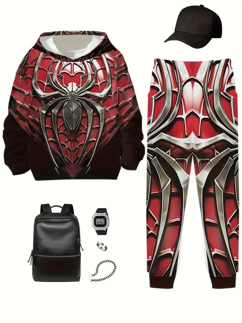 Conjunto de sudadera y pantalón deportivo con estampado geométrico 3D para niño. Mezcla de poliéster suave y elástica para otoño/invierno. Lavable a máquina. Ideal para exteriores.