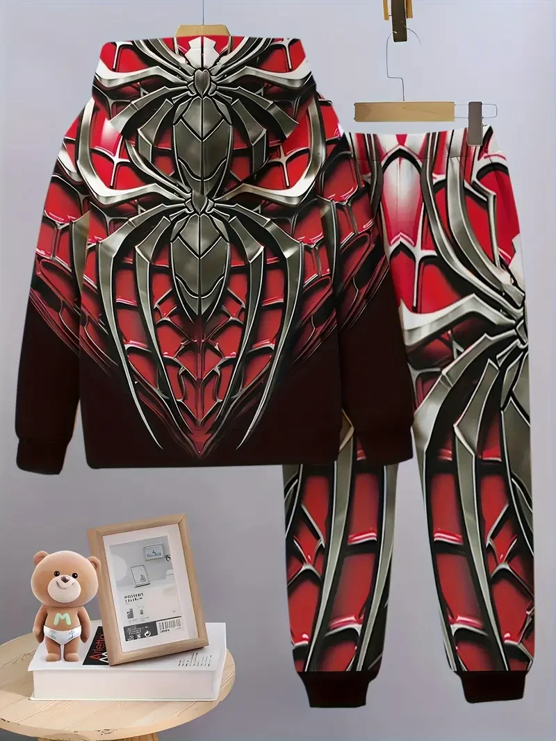 Conjunto de sudadera y pantalón deportivo con estampado geométrico 3D para niño. Mezcla de poliéster suave y elástica para otoño/invierno. Lavable a máquina. Ideal para exteriores.