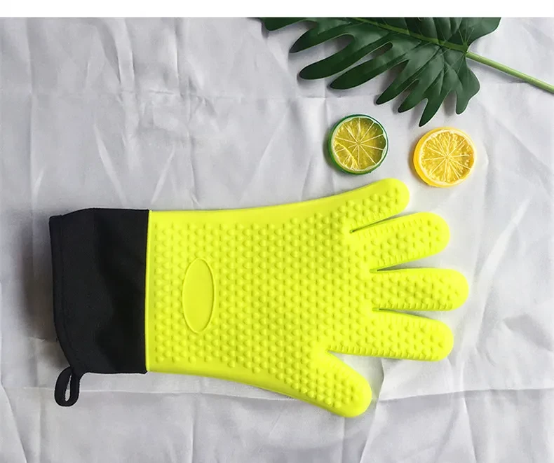 Guantes de silicona para cocina, repostería, aislamiento, cinco dedos, algodón grueso, para horno microondas.