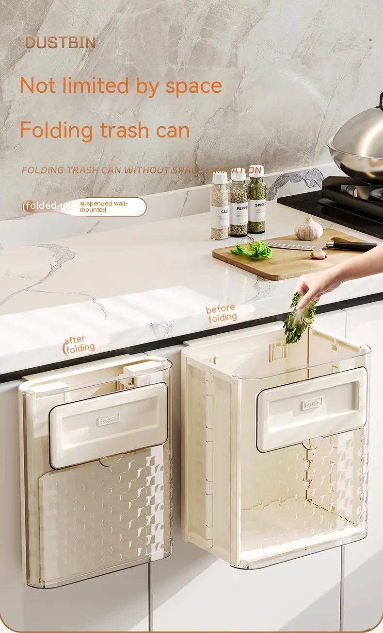Bote de basura plegable para colgar en la pared, sin perforaciones