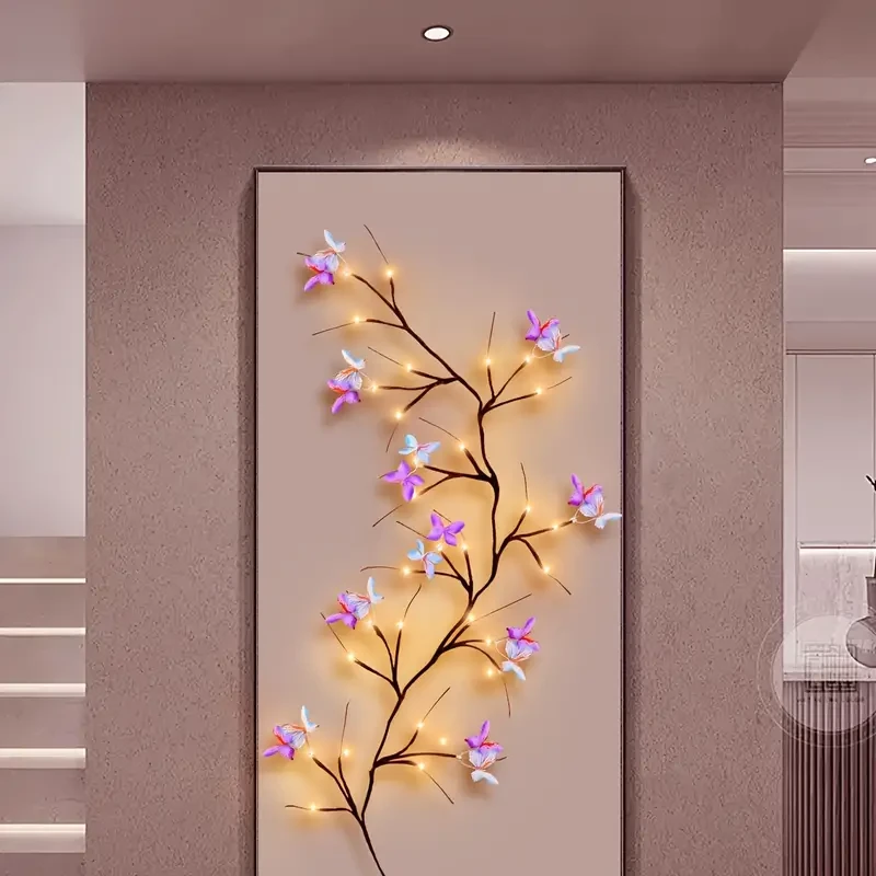 Lámpara de pared LED con forma de rama de mariposa, 129,84 cm, 30 LED, alimentada por USB