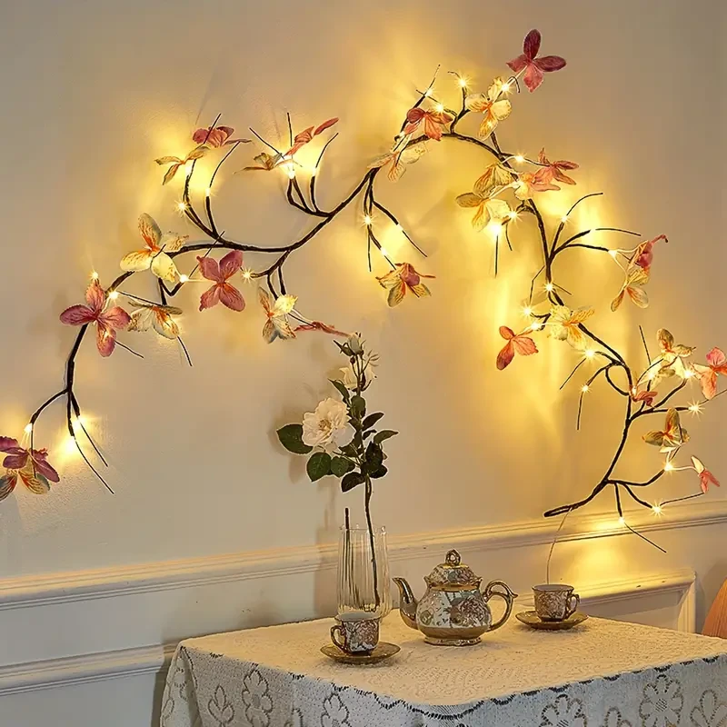 Lámpara de pared LED con forma de rama de mariposa, 129,84 cm, 30 LED, alimentada por USB