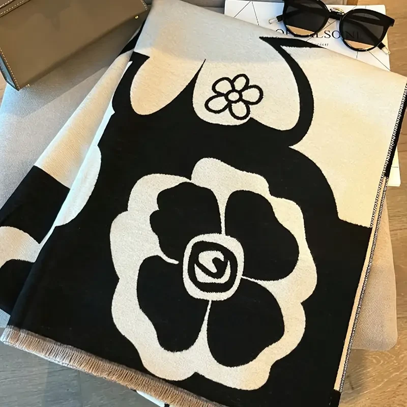 Elegante bufanda de imitación de cachemira negra y beige