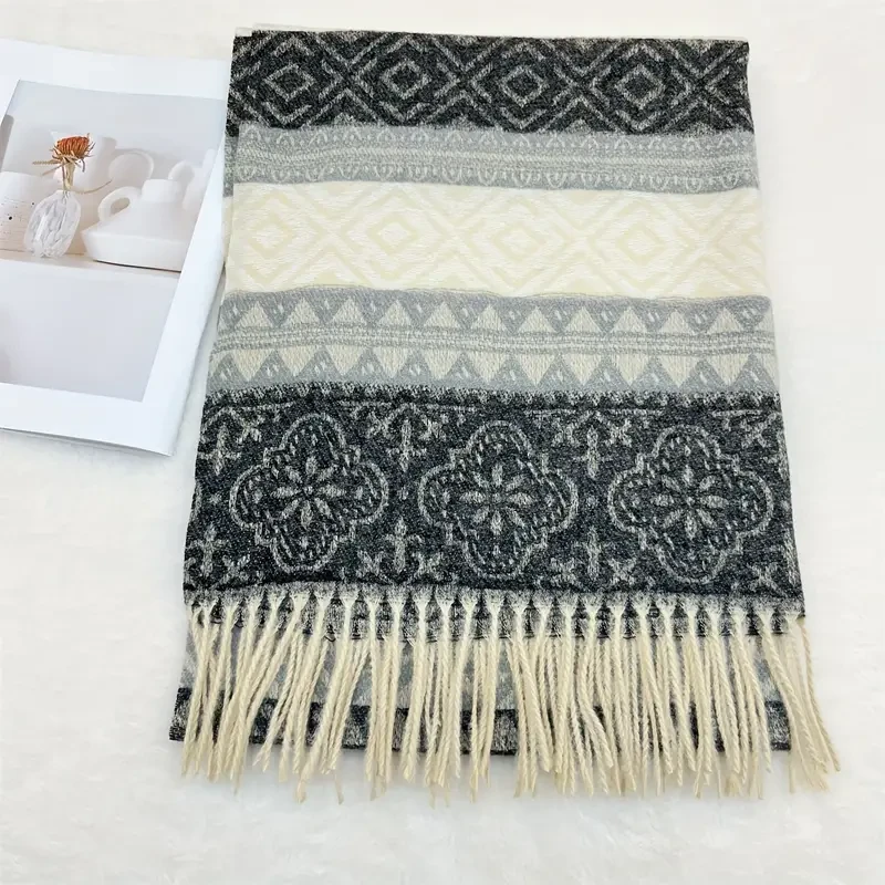 Elegante bufanda de rayas 100 % cachemira para mujer