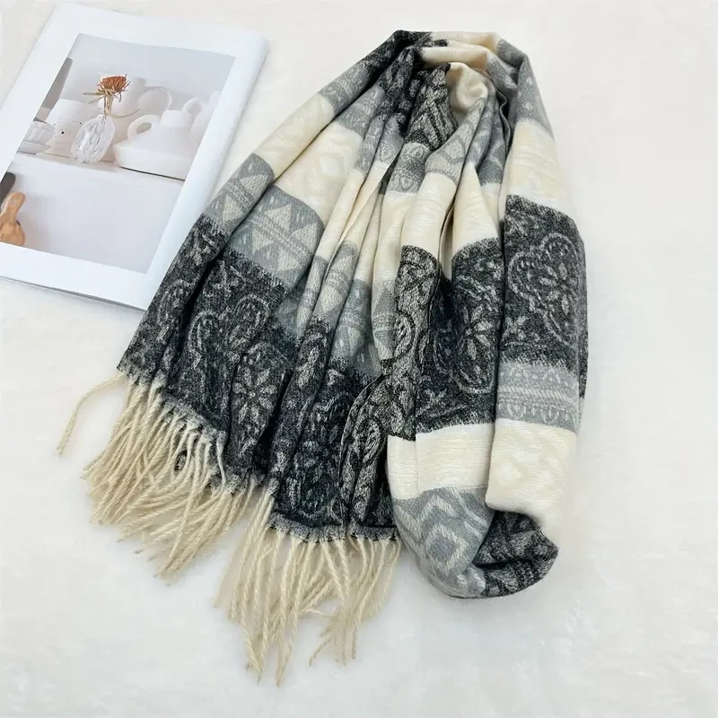 Elegante bufanda de rayas 100 % cachemira para mujer