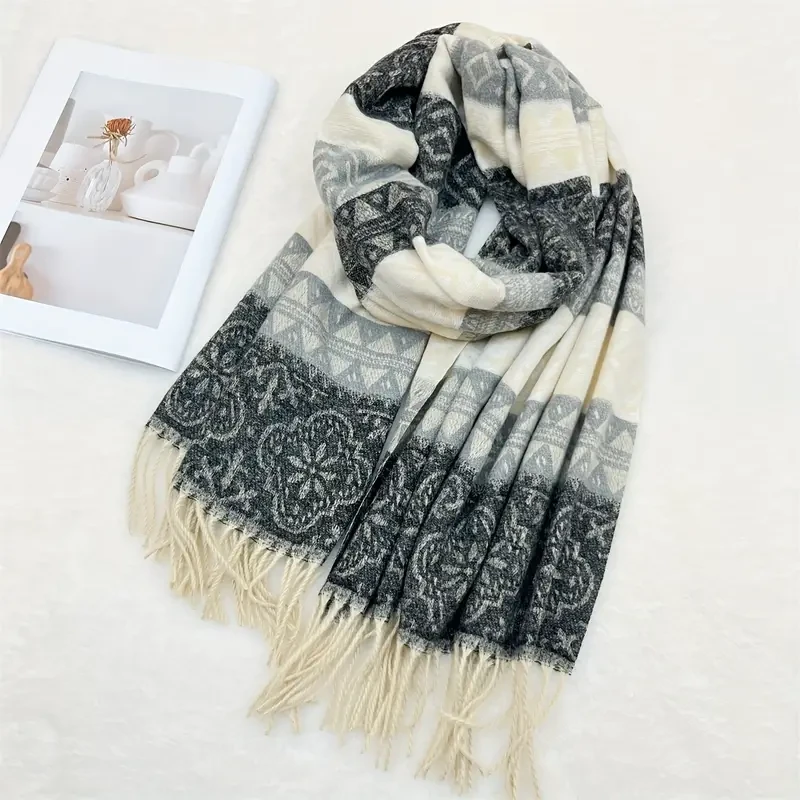Elegante bufanda de rayas 100 % cachemira para mujer