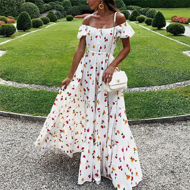 Vestido de un solo hombro con falda larga para mujer