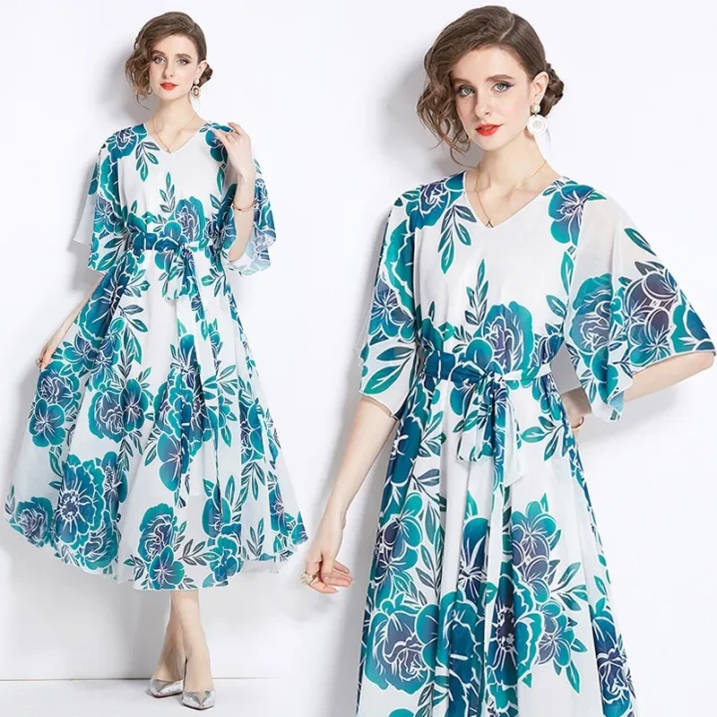 Vestido de vacaciones adelgazante de longitud media para mujer