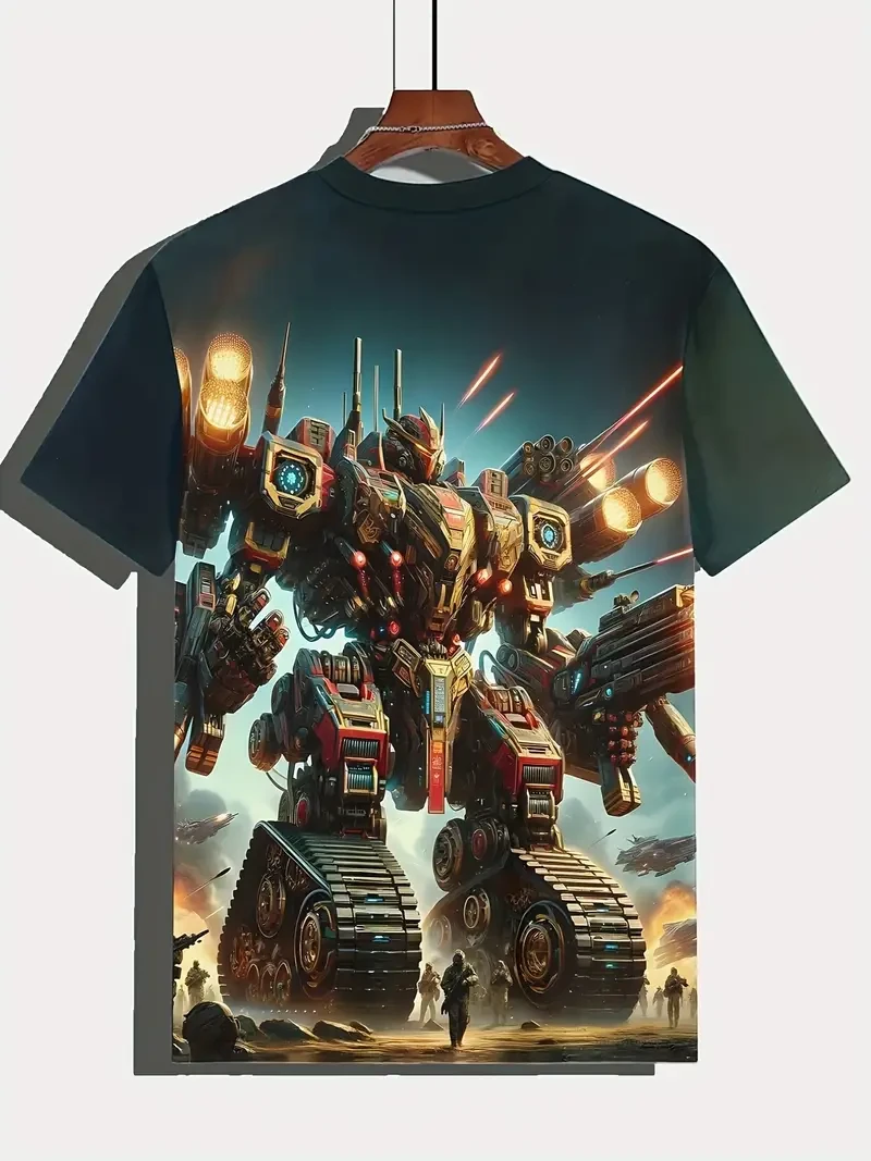 Camiseta de manga corta con estampado 3D de Transformers Mecha para niño: activa y elástica, ideal para verano y actividades al aire libre.