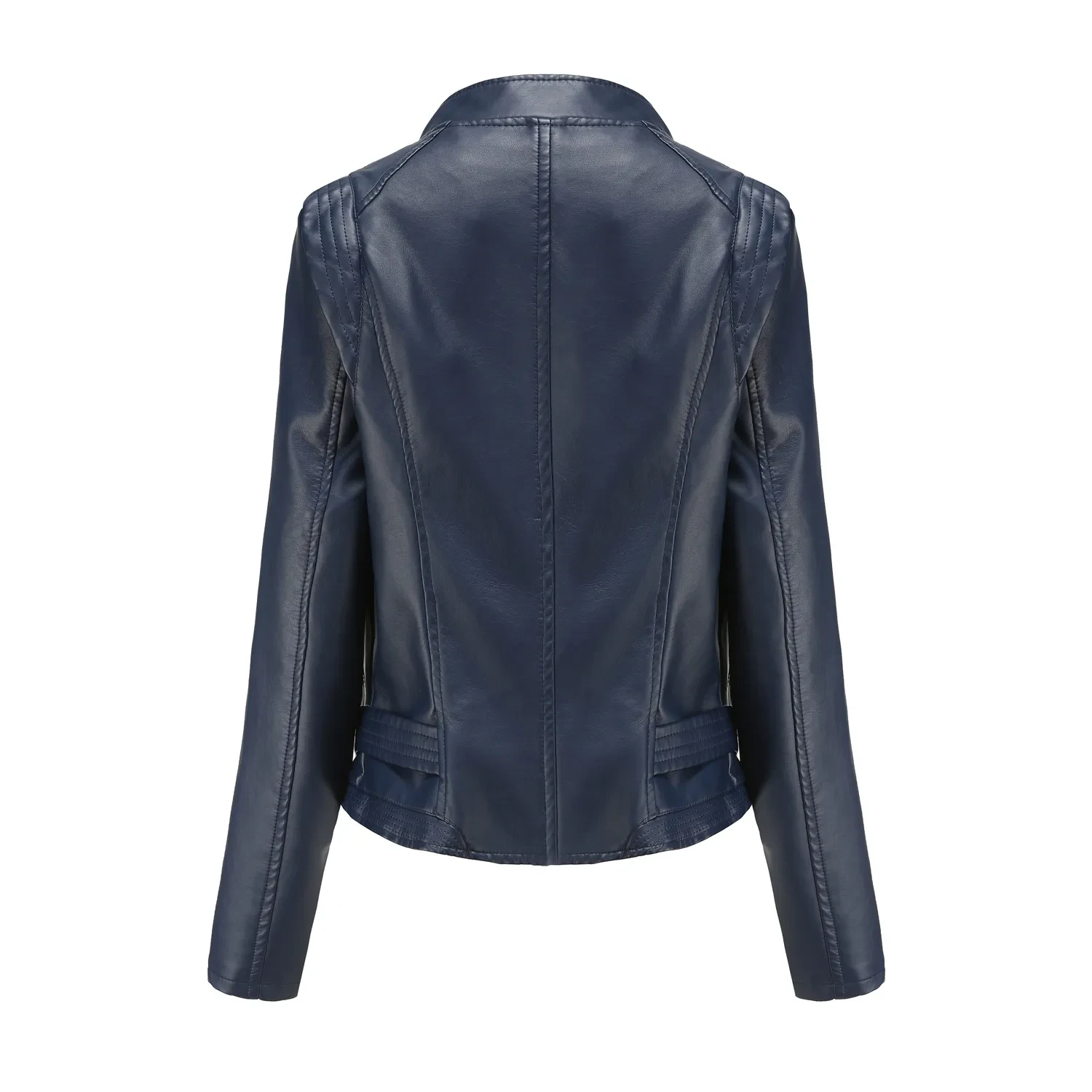 Abrigo de cuero ajustado con solapa de PU para mujer