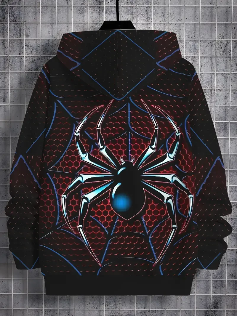 Sudadera con capucha con estampado de araña 3D para niño: suave y transpirable, perfecta para la diversión al aire libre en primavera/otoño y para uso informal.
