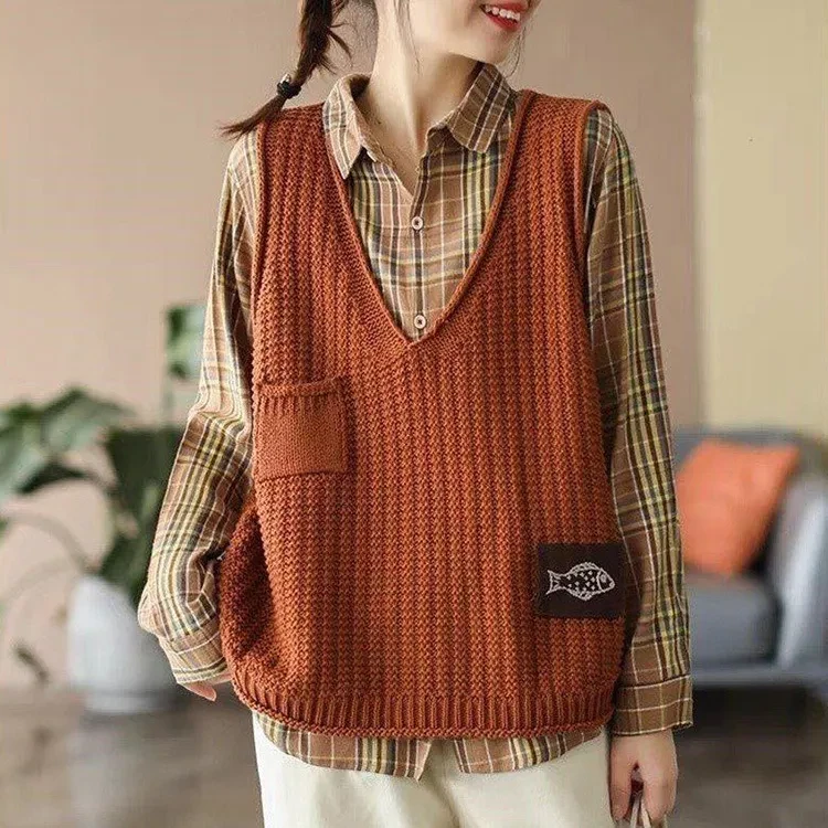 Chaleco de punto para mujer, cuello en V, holgado