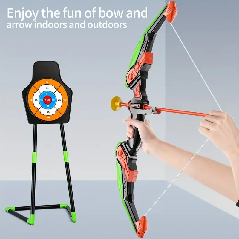 BABYHOME Juego de tiro con arco con luz LED para niños: 10 flechas con ventosa, carcaj y diana, diversión al aire libre para niños y niñas de 3 a 12 años, accesorios de playa y mar.