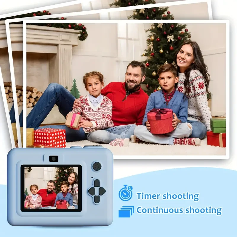 Cámara de impresión instantánea de doble lente, pantalla de 7,11 cm, impresión sin tinta, grabación de fotos y vídeos, MP3 y juegos, batería recargable de polímero de litio, temporizador automático, juguete creativo para cumpleaños, Halloween y Navidad.