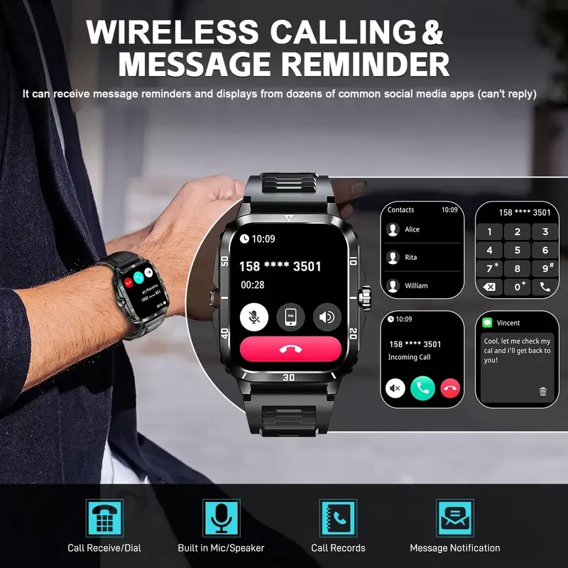 Reloj inteligente de 4,98 cm (contestador/llamada) con más de 100 esferas, más de 100 modos deportivos, control de música y voz, batería de larga duración y 430 mAh. Compatible con iPhone y Android. Pulsera de fitness unisex.