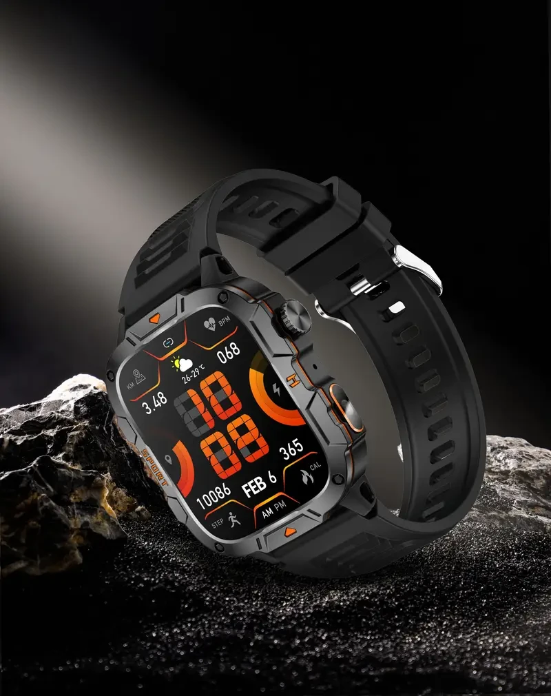 Reloj inteligente SYNWOO Alloy: Pantalla de 4,98 cm, IP68 a prueba de agua, Llamadas inalámbricas, Rastreador de actividad física al aire libre, Linterna LED, SOS, Múltiples modos deportivos, Chip Realtek8763ewe, Batería de 420 mAh, Conexión inalámbrica 5