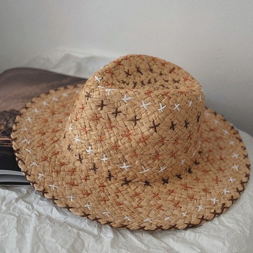 Sombrero de paja estilo vaquero occidental con personalidad retro