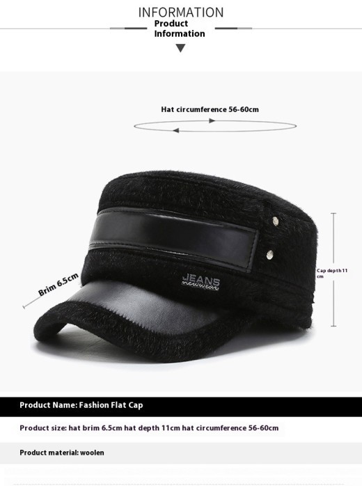 Gorra plana de algodón térmico resistente al frío con orejeras forradas de vellón tipo visón