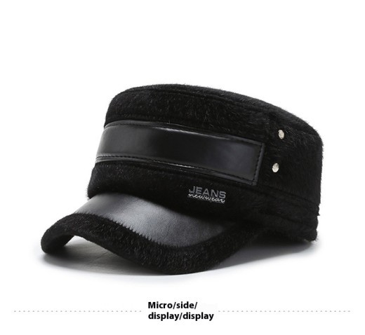Gorra plana de algodón térmico resistente al frío con orejeras forradas de vellón tipo visón