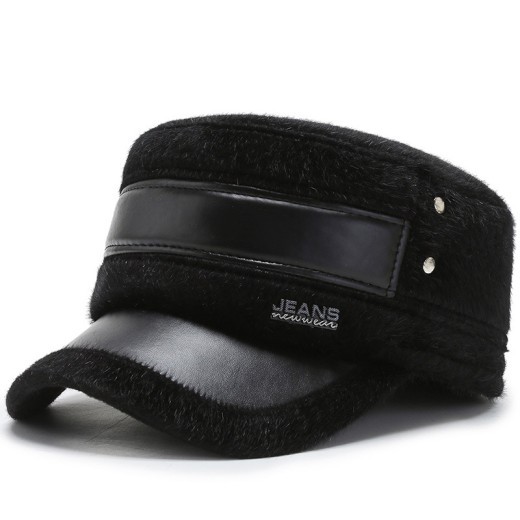 Gorra plana de algodón térmico resistente al frío con orejeras forradas de vellón tipo visón