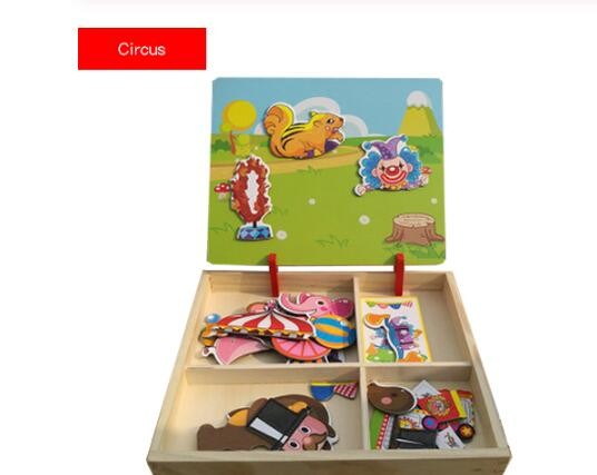 Rompecabezas magnético Montessori divertido para niños, caja de madera, juego de dibujos animados, juguetes educativos de pintura para niños, regalo antiestrés