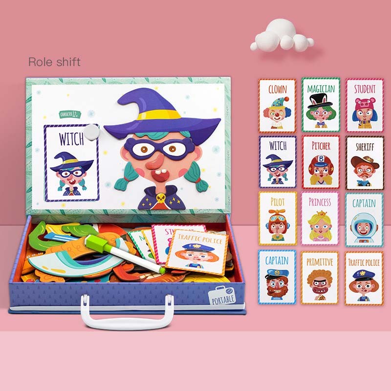 Rompecabezas magnético Montessori divertido para niños, caja de madera, juego de dibujos animados, juguetes educativos de pintura para niños, regalo antiestrés