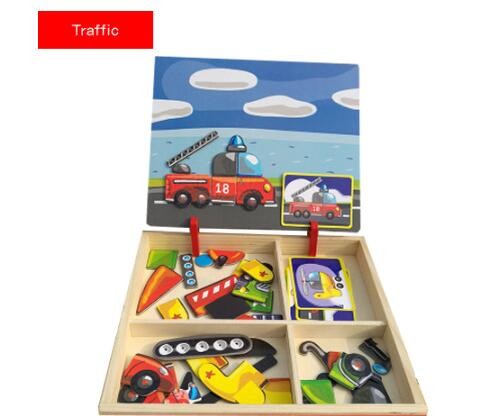 Rompecabezas magnético Montessori divertido para niños, caja de madera, juego de dibujos animados, juguetes educativos de pintura para niños, regalo antiestrés