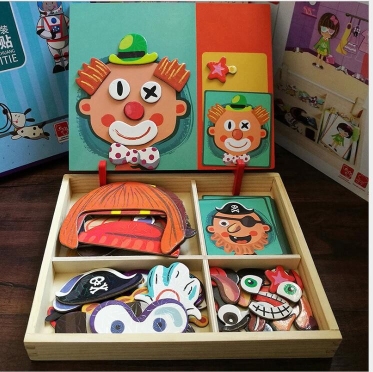 Rompecabezas magnético Montessori divertido para niños, caja de madera, juego de dibujos animados, juguetes educativos de pintura para niños, regalo antiestrés