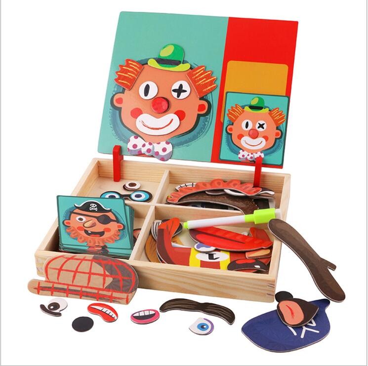 Rompecabezas magnético Montessori divertido para niños, caja de madera, juego de dibujos animados, juguetes educativos de pintura para niños, regalo antiestrés