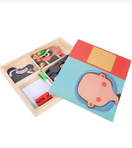 Rompecabezas magnético Montessori divertido para niños, caja de madera, juego de dibujos animados, juguetes educativos de pintura para niños, regalo antiestrés