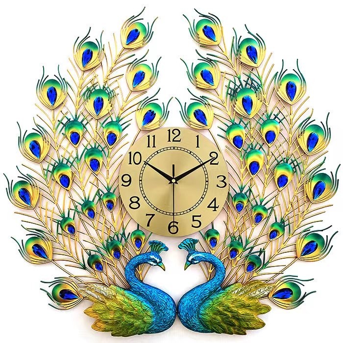 Reloj de pared de pavo real, hermoso estilo contemporáneo