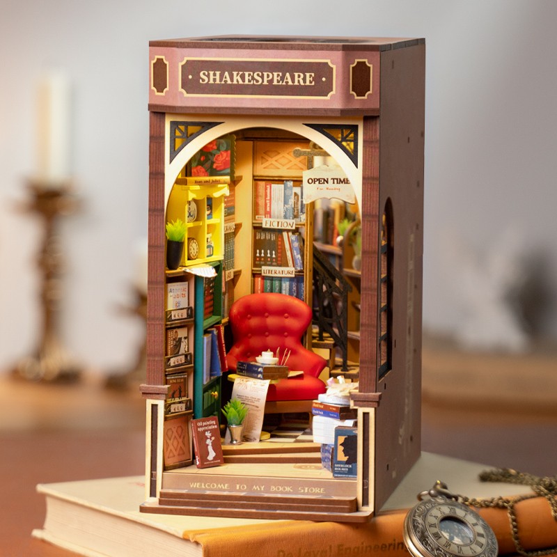Librería Rolife 3D DIY de madera con forma de rincón de libros Shiguang y LED para regalos de Navidad
