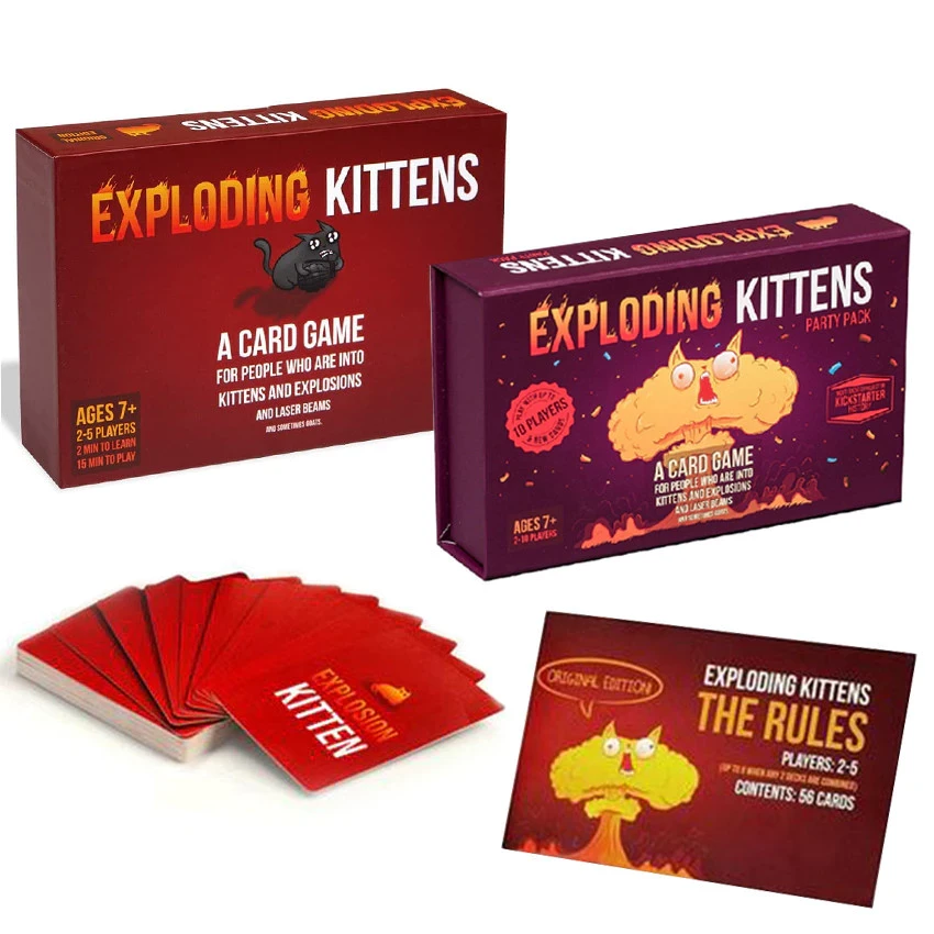 Juegos de mesa Exploding Kittens (PAQUETE DE FIESTA, BARKING KITTENS, STREAKING IMPLODING) Juego de cartas Exploding Kittens