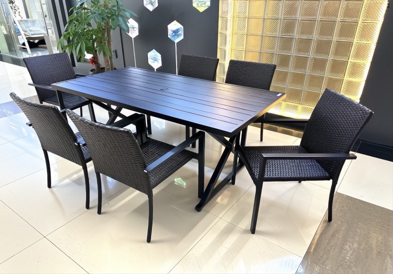 Conjunto de mesa y sillas rectangulares para exterior, 7 piezas