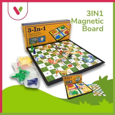 [VENTO] Tablero magnético 3 en 1 Ludo Halma Serpientes y Escaleras