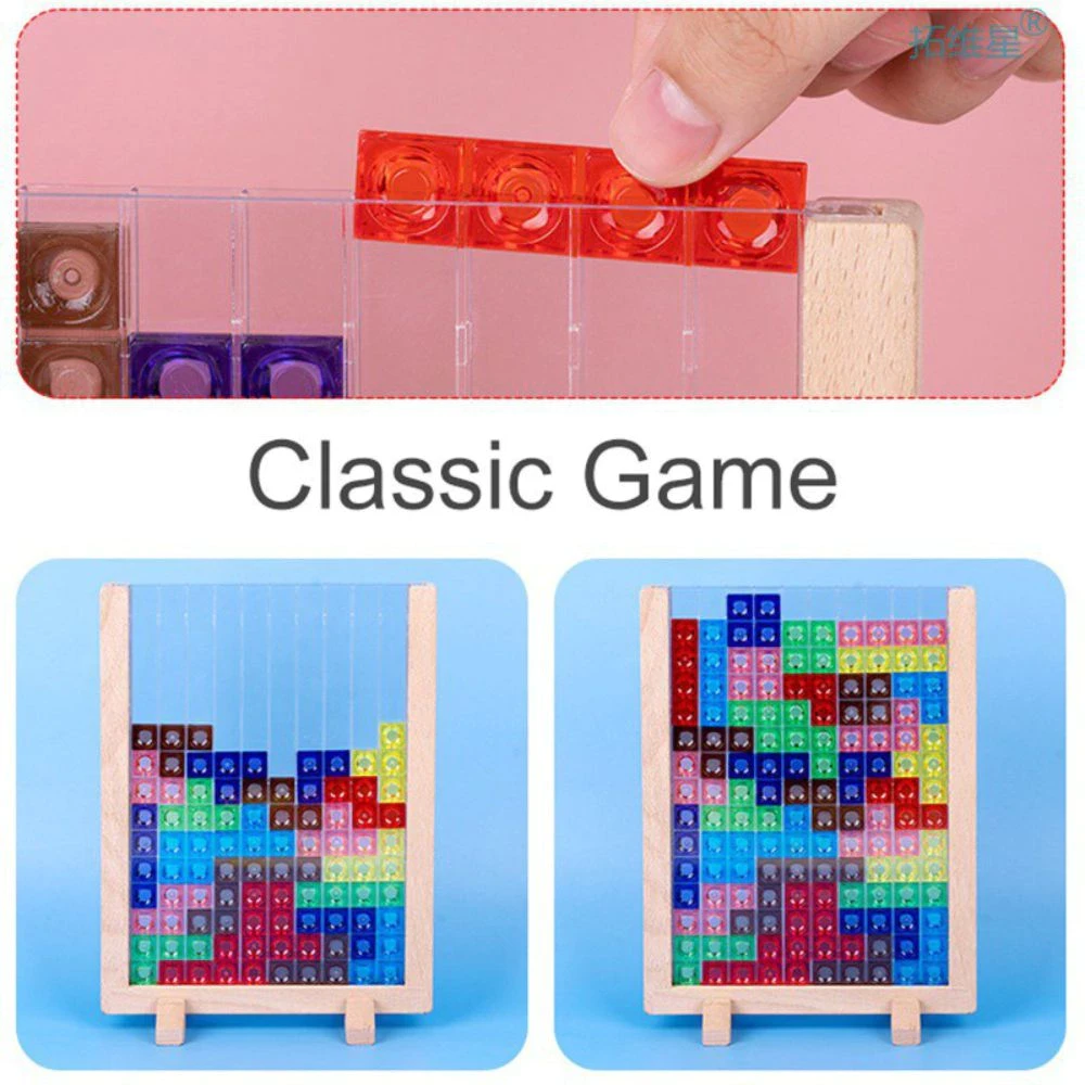 MK115 Juguetes educativos para niños de 4 a 6 años: Juego de mesa de Tetris creativo en madera 3D | Rompecabezas de bloques de construcción